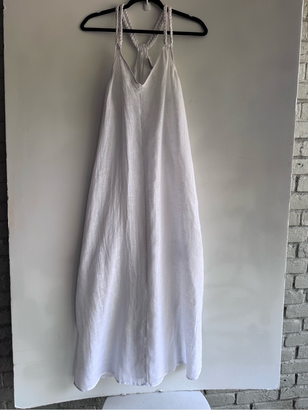Sexy Rachel Zoe White Linen Halter Maxi Dress w/Braided Straps Sz L Island Beach